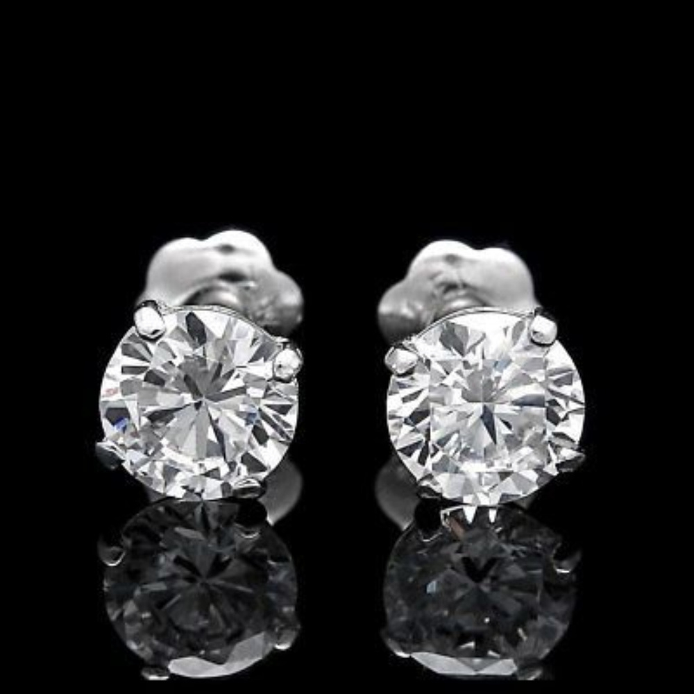 1.00CT Created Diamond Earrings 14K White Gold Screwback Studs Round-Cut VVS